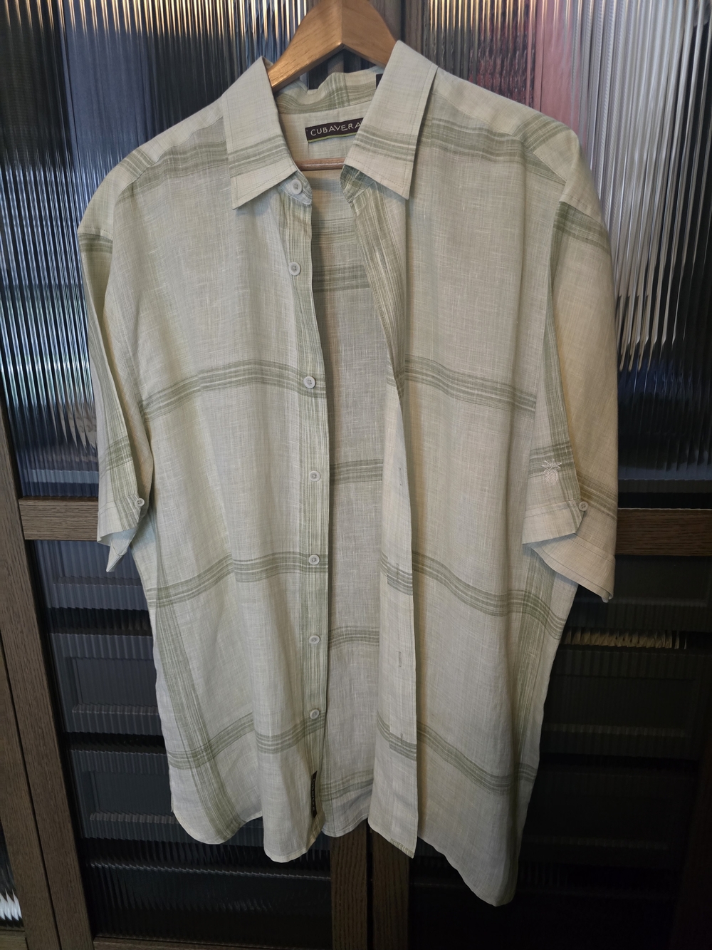 Cubavera Pale Green Plaid Short-Sleeve Button-Down Shirt